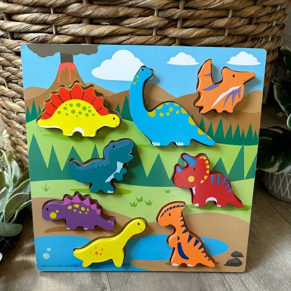 Dinosaur Wooden Puzzle for Kids Chunky Wood Colorful Dinosaurs